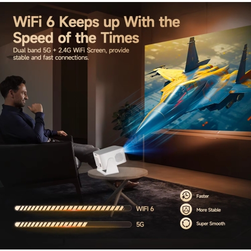 Projecteur HY350MAX Full HD/4K, téléviseur LED Android HDR10 avec haut-parleur Wi-Fi intégré et Wi-Fi 6